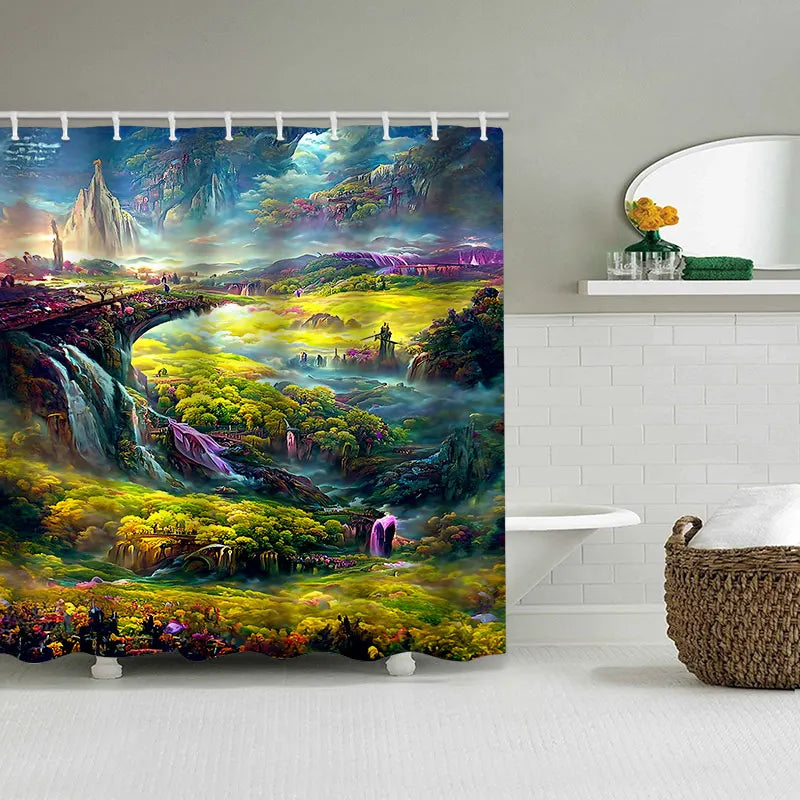 Dream view Cottage  Bathing Curtain  Bathroom Shower Curtain Waterproof With 12 Hooks Home Deco Free Ship