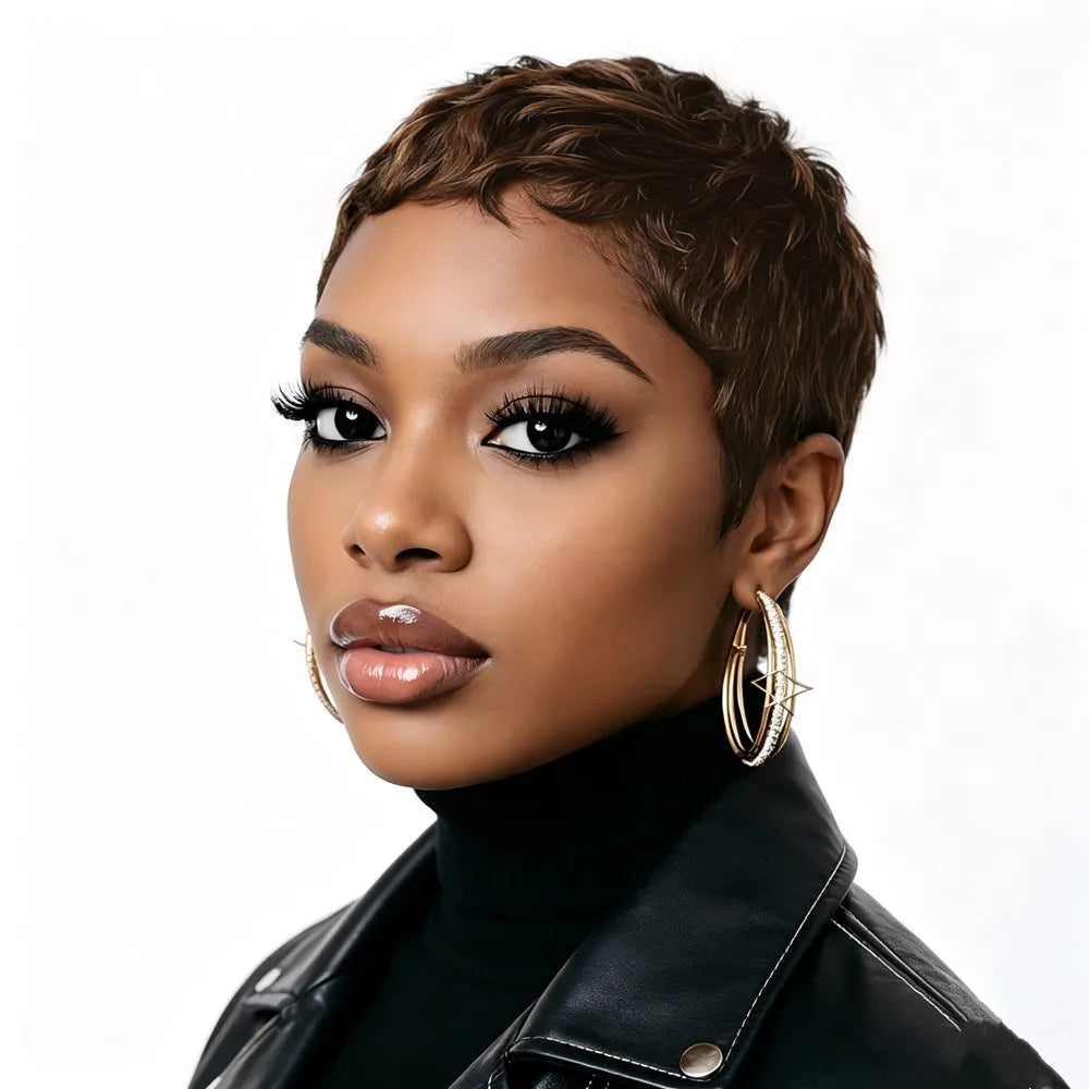 black color wig human hair wig for women gift wig pixie cut 4inch 150% density human hair wigs machine made 30 color short layered human hair wigs for women gift wig pixie cut wig pixie wig