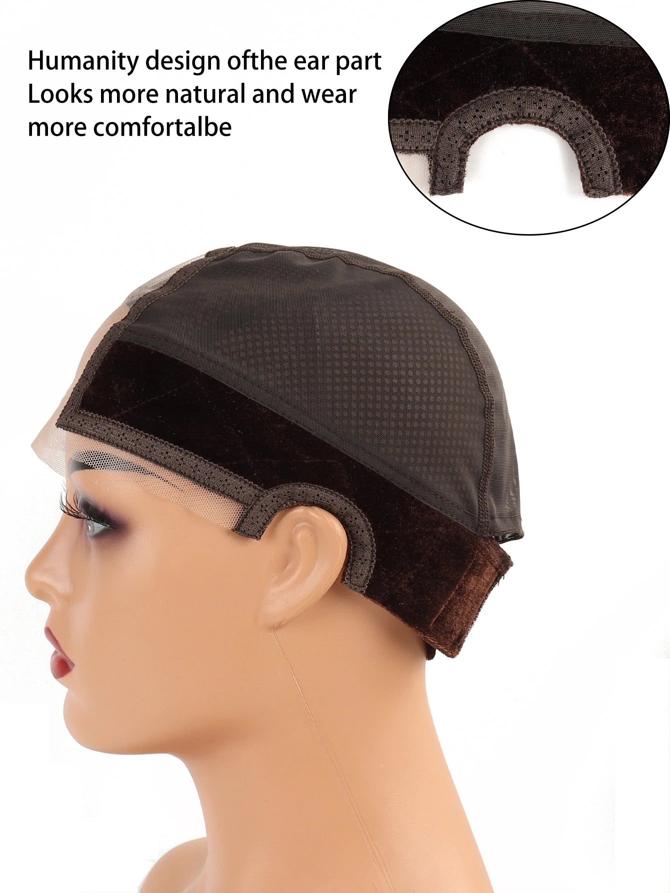 Lace Wig Cap for Women, U Part Wig Making Cap with Adjustable Velvet Wig Grip Band, Nude Hair Net Headband Wig Cap