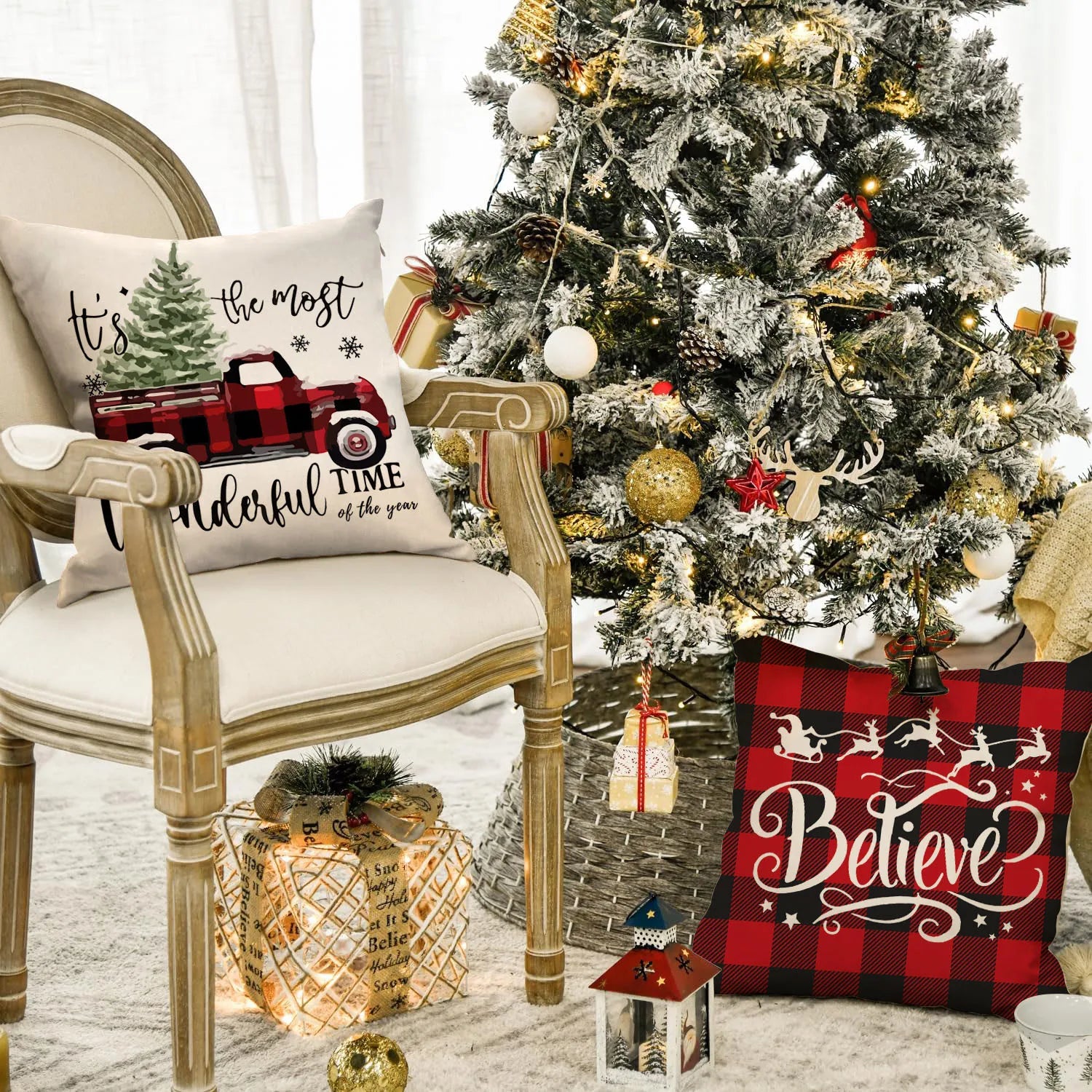 Housse de coussin de Noël à carreaux Buffalo – Confortable, classique et festive