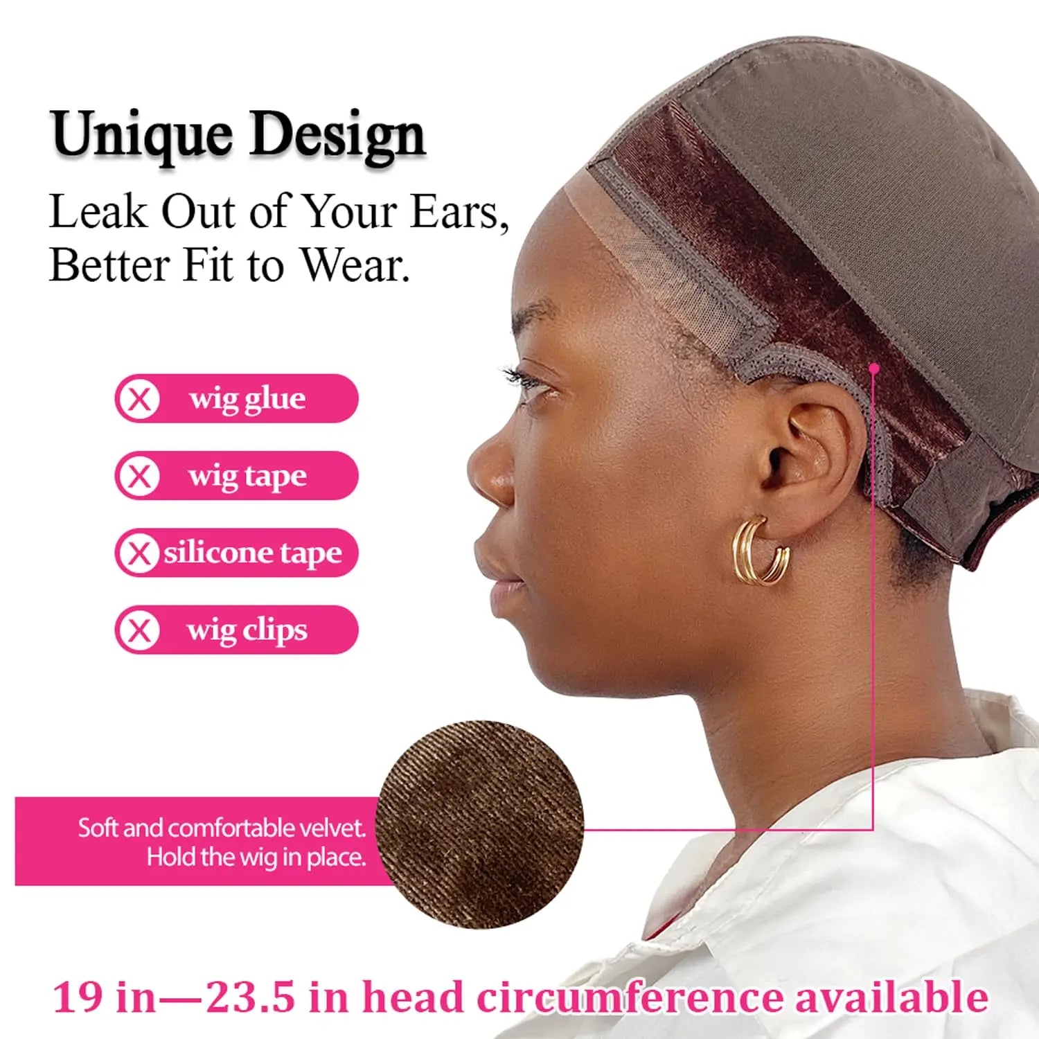 Stretch Velvet Wig Headband, Lace Mesh Cap to Keep Wigs Secure & Invisible, Comfortable Grip Liner for All Day Wear