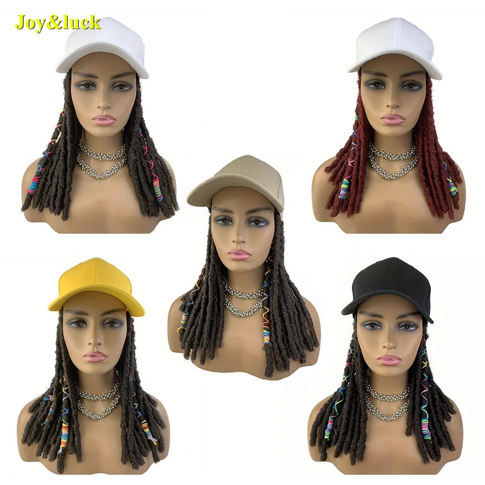 18 Inch Burgundy Baseball Cap Wig with Crochet Twist Braids | Synthetic Faux Locs Dreadlocks Braided Hat Wig for Women