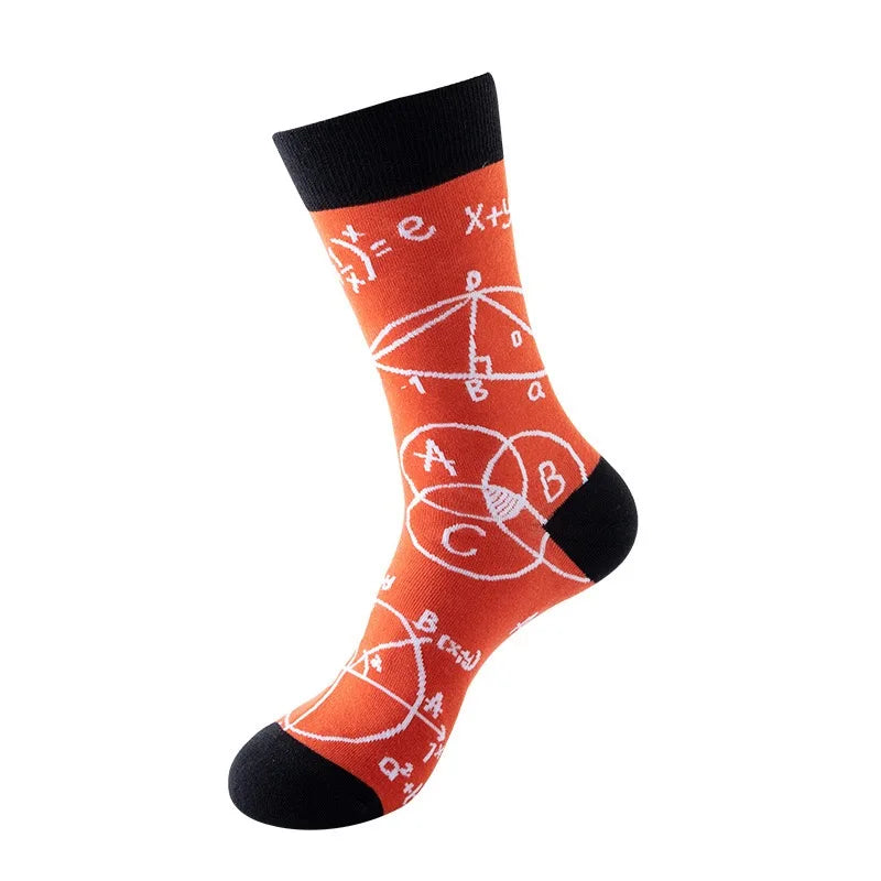 49 Patterns Fashion Business Men 100% Cotton Happy Lattice Socks Unisex Boys Combed Hip Hop Street Skateboard Funny High Sox Set