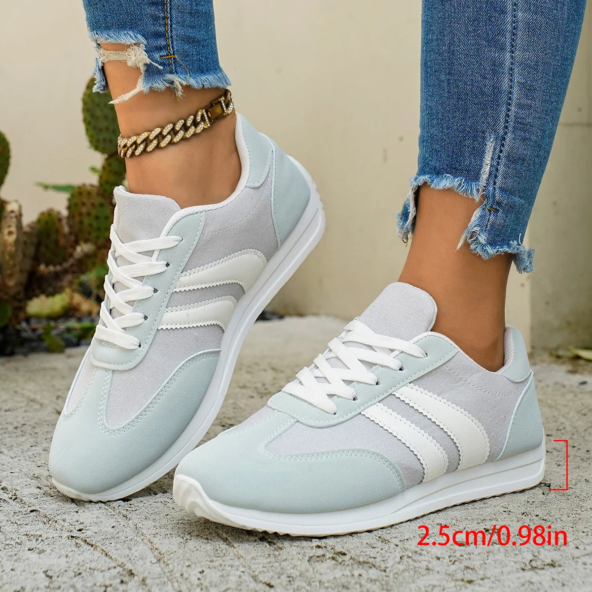 Women's Lightweight and Breathable Casual Sports Shoes - featuring a white and orange stripe design, with a synthetic material