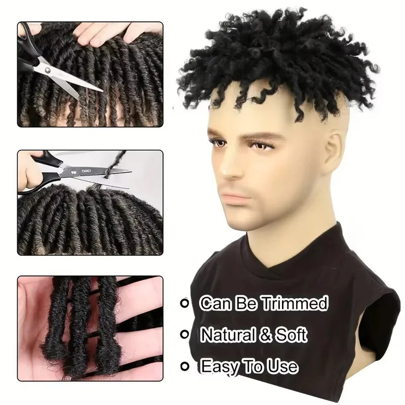 Short Dreadlock Toupee Wig with Clips Synthetic Faux Soft Locs Braided Hair Ombre Colored Half Dreadlocks Hair Afro Wigs for Men
