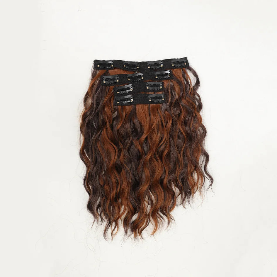 Synthetic women's wig 12 inches 4 pieces/set short roll hair extensions, wavy hair extensions, wavy hair extensions, honey gold