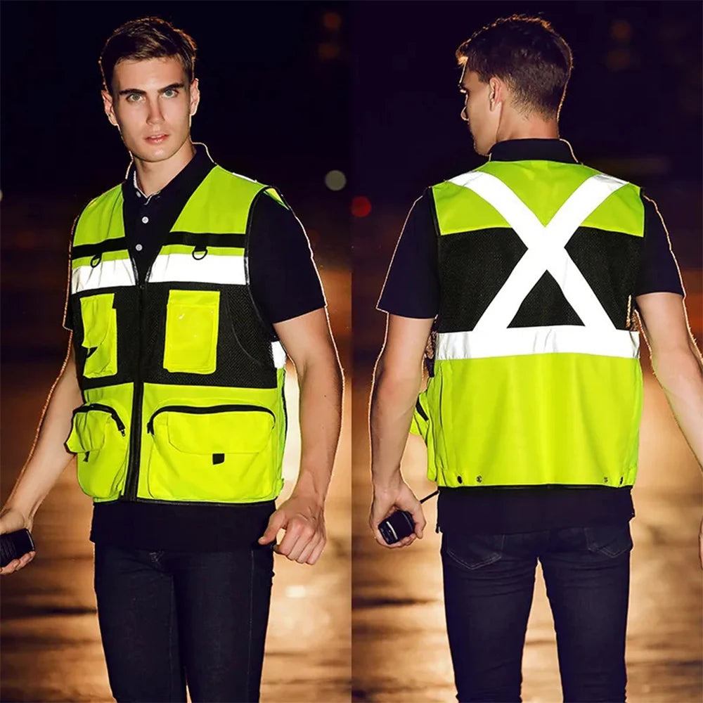 Workwear Safety Vest High Visibility Construction Building Work Waistcoats with Multi Functional Pockets Hi Vis Vests