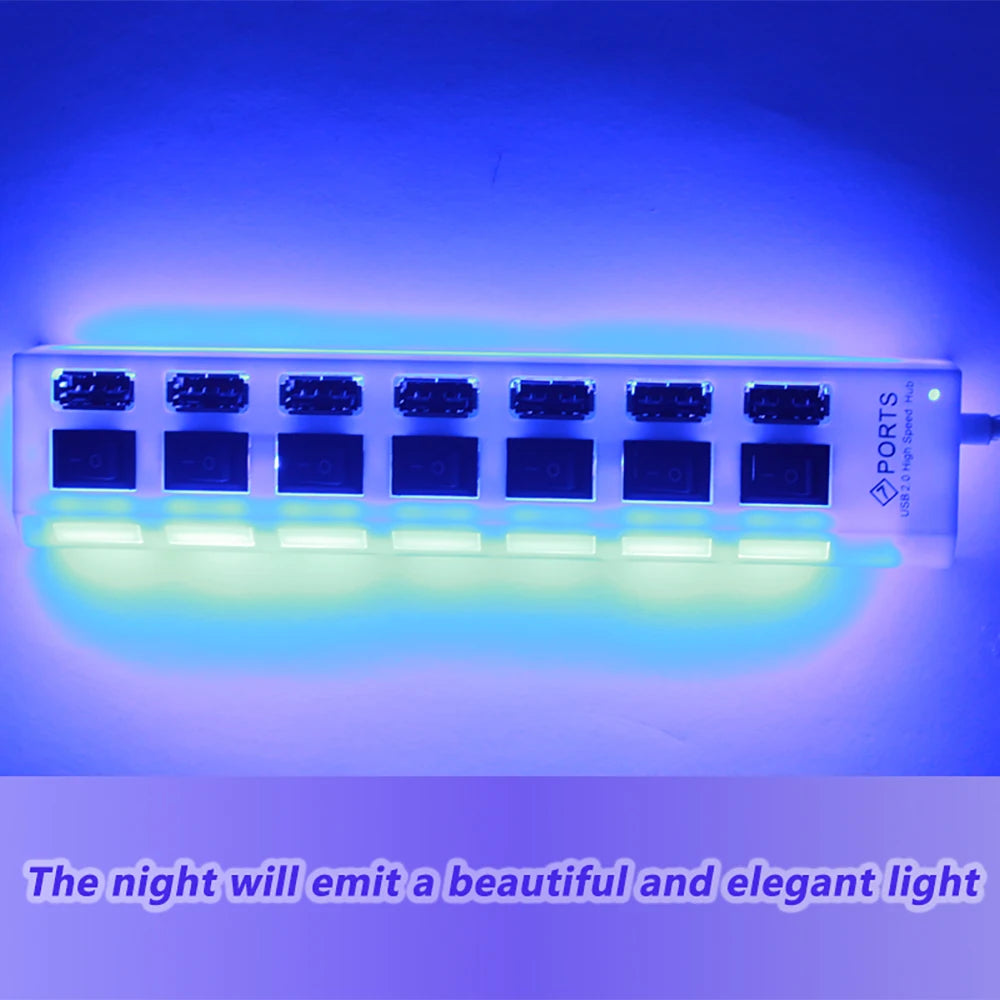7 Ports USB HUB USB Switch Usb Splitter Adapter High Speed Multi HUB USB2.0 Extension HUB with On/Off Switch For Computer Laptop