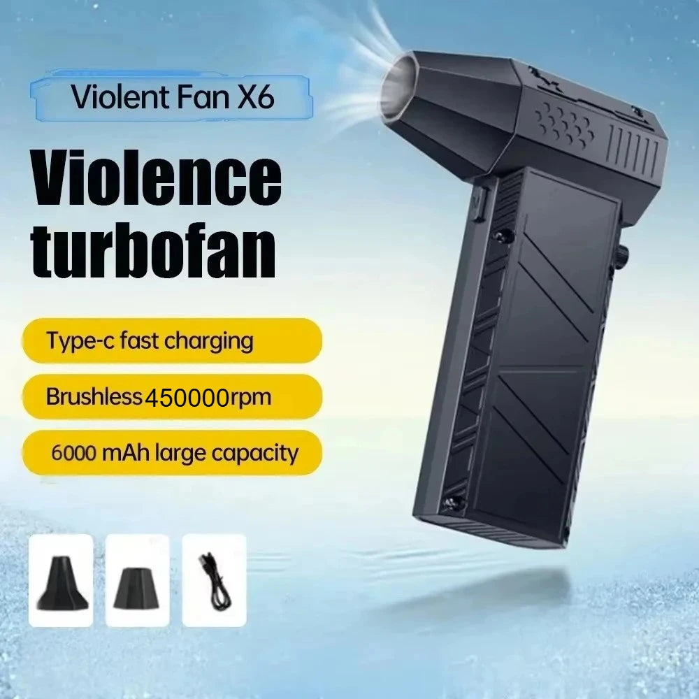 Soplador de aire X6 de 450000 RPM, potente aspirador de polvo, carga rápida, ventilador violento sin escobillas de viento fuerte para limpieza de coche/ordenador