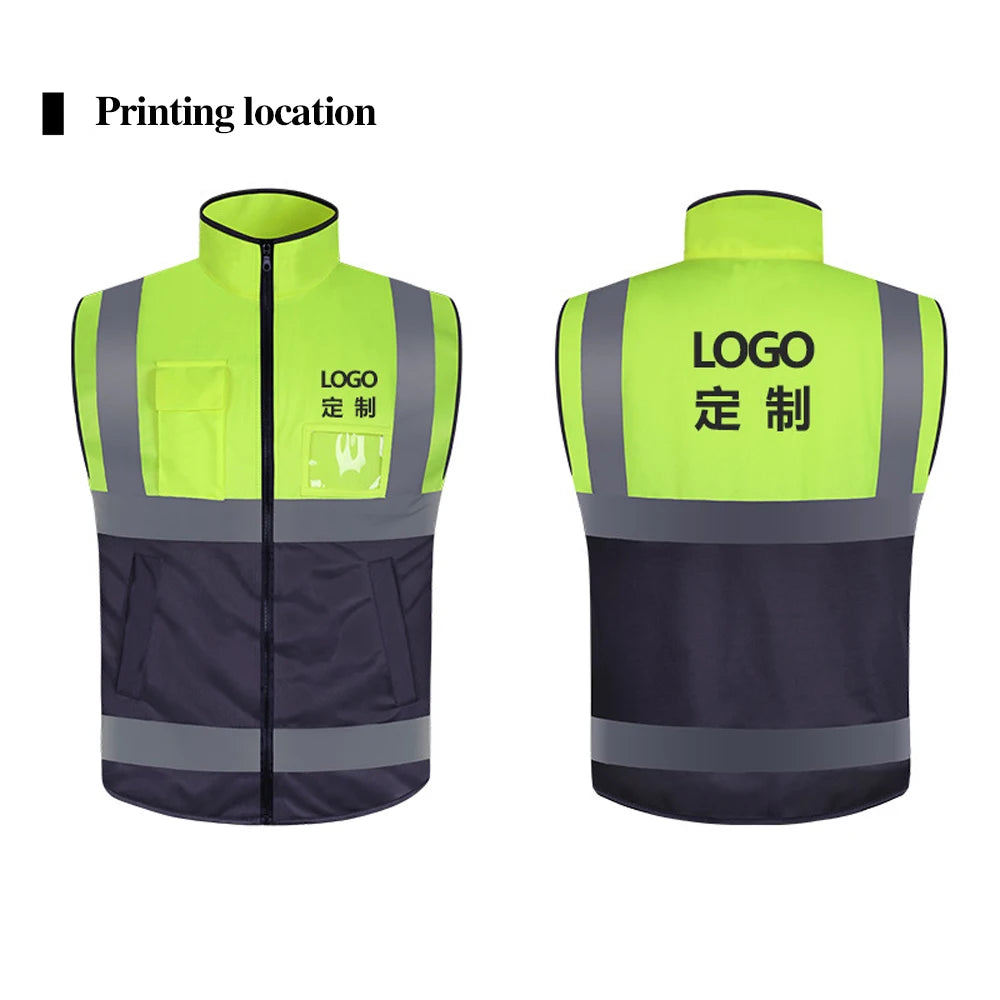 Work Vest with Multi Pockets Front Zipper Hi Vis Workwear Two Tone Construction Working Safety Vest Uniform
