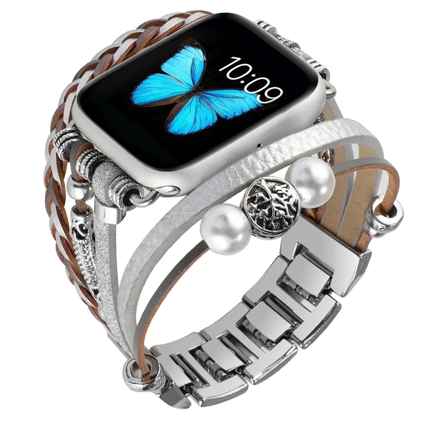 Metal Strap For Apple Watch Band Series876 SE54Ultra Women Jewelry Bracelet Chain IWatch 49mm 45mm 41mm 40mm 38 44mm Peal Wrist