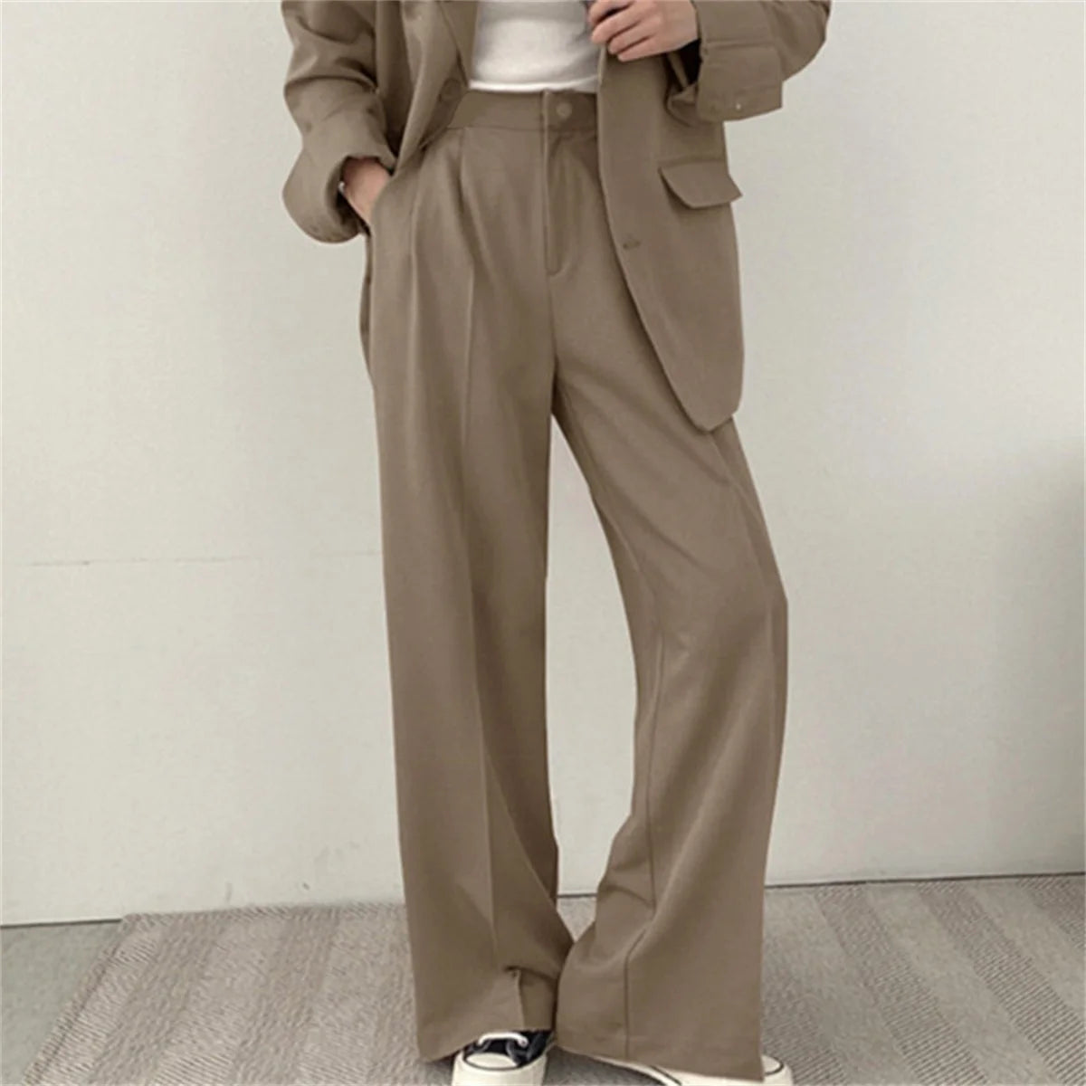 Conjunto Elegante de Blazer y Pantalones de Pierna Ancha para Mujer