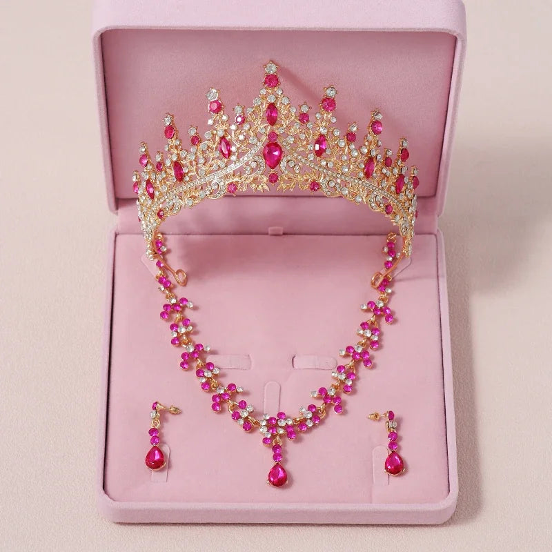 Bridal Jewelry Sets Crown Necklace Earrings Four Pack Silver Colour Women's Fashion Wedding Tiaras(excluding boxes)