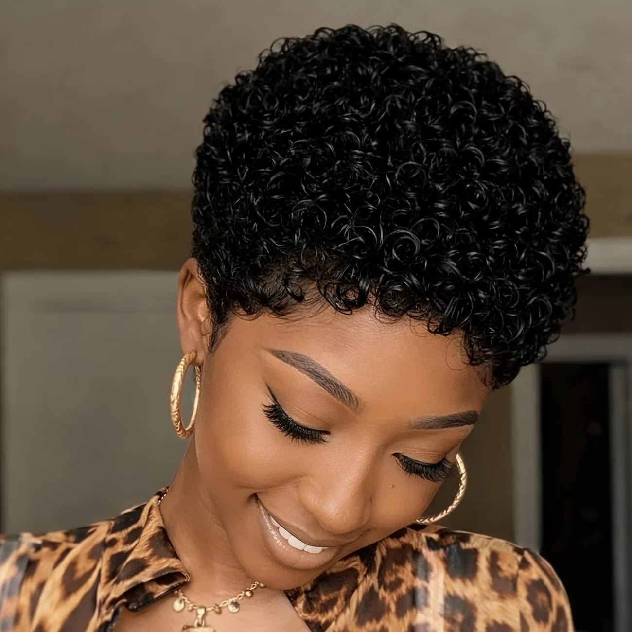Afro Kinky Curly Human Hair Short Wigs for Women, Machine Made Wig Human Hair