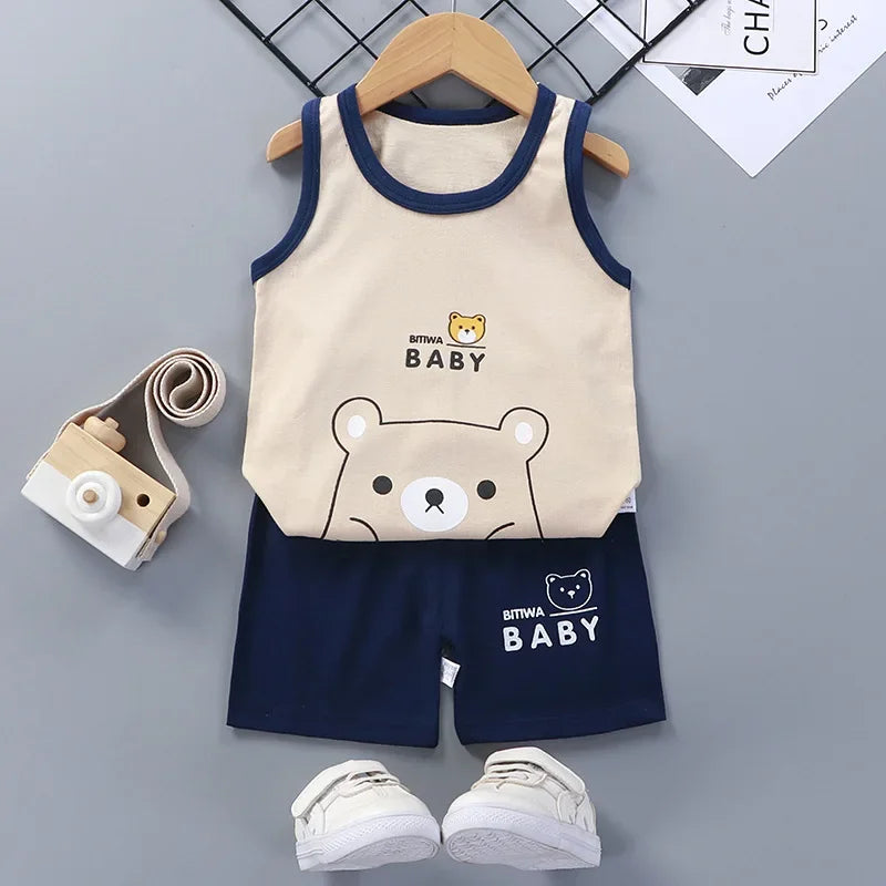 Conjuntos de ropa para niños y niñas, chaleco, traje de verano, ropa infantil, camisetas de algodón para bebés, pantalones cortos, camiseta sin mangas