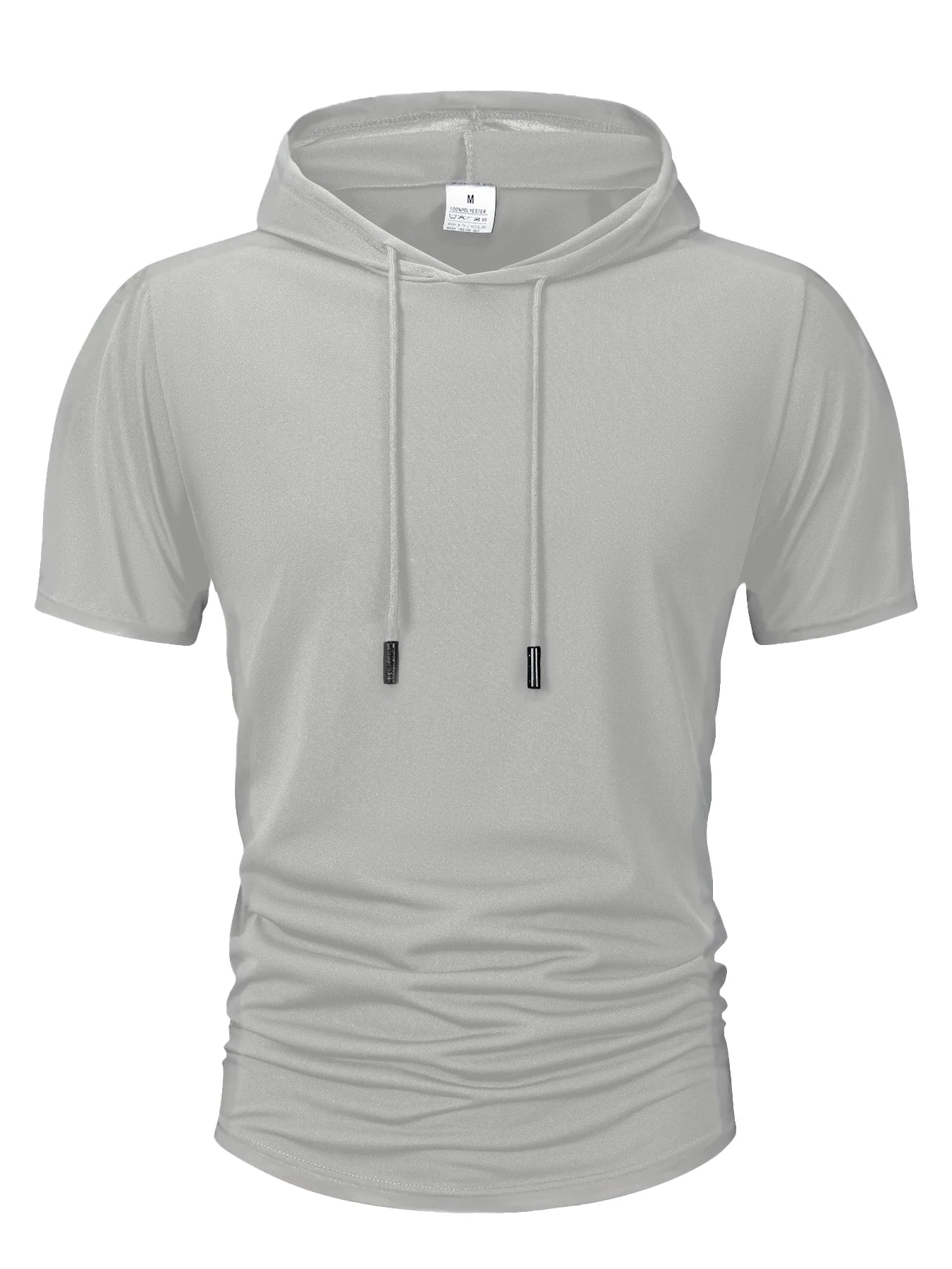 Men's Summer Hoodies T-shirts Short Sleeve Solid Color Loose Hooded Drawstring Pullover Tops Male Casual Sweatwear T-shirt