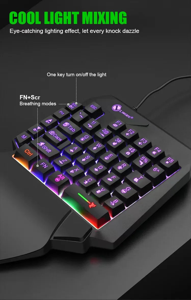 Gaming Keyboard Single Hand Mini Usb Ultra-slim Wired 35keys One Handedly Backlight Keyboard for Laptop Desktop PC Smartphone