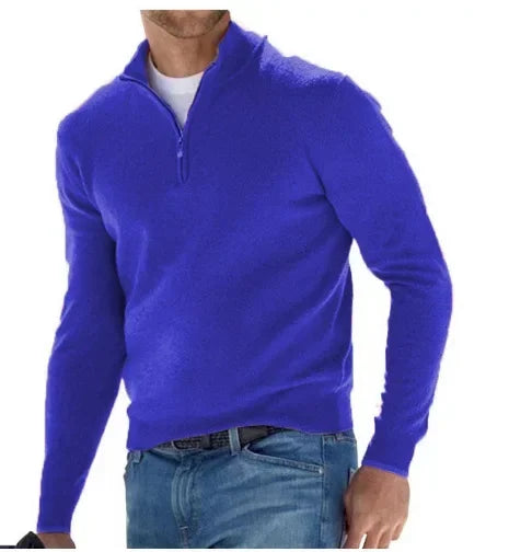 New Autumn Long-sleeved V-neck Zipper Men's Sweater Casual Top Male Polo Shirt
