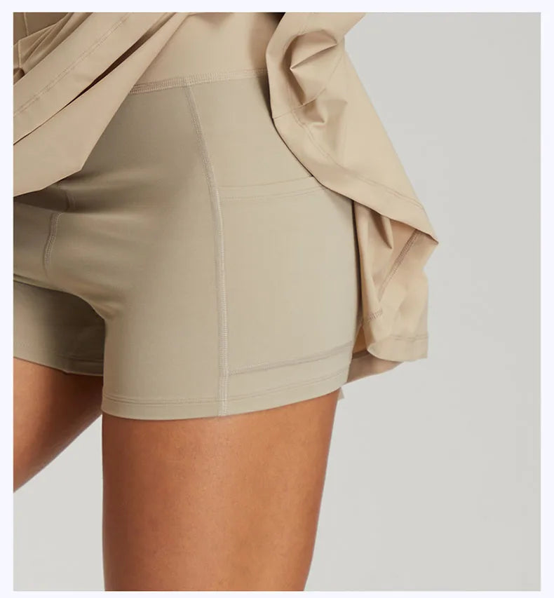 Women's Yoga Skirt - Anti-Slip Fake Two-Piece Tennis Skirt with Built-in Shorts, High Waist Slimming Workout Skirt for Badminton