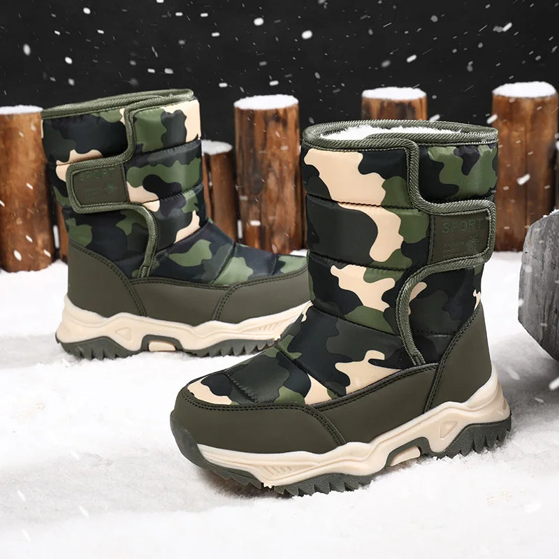Winter Children Shoes Plush Waterproof Fabric Non-Slip Girl Shoes Rubber Sole Snow Boots Fashion Warm Outdoor Boots