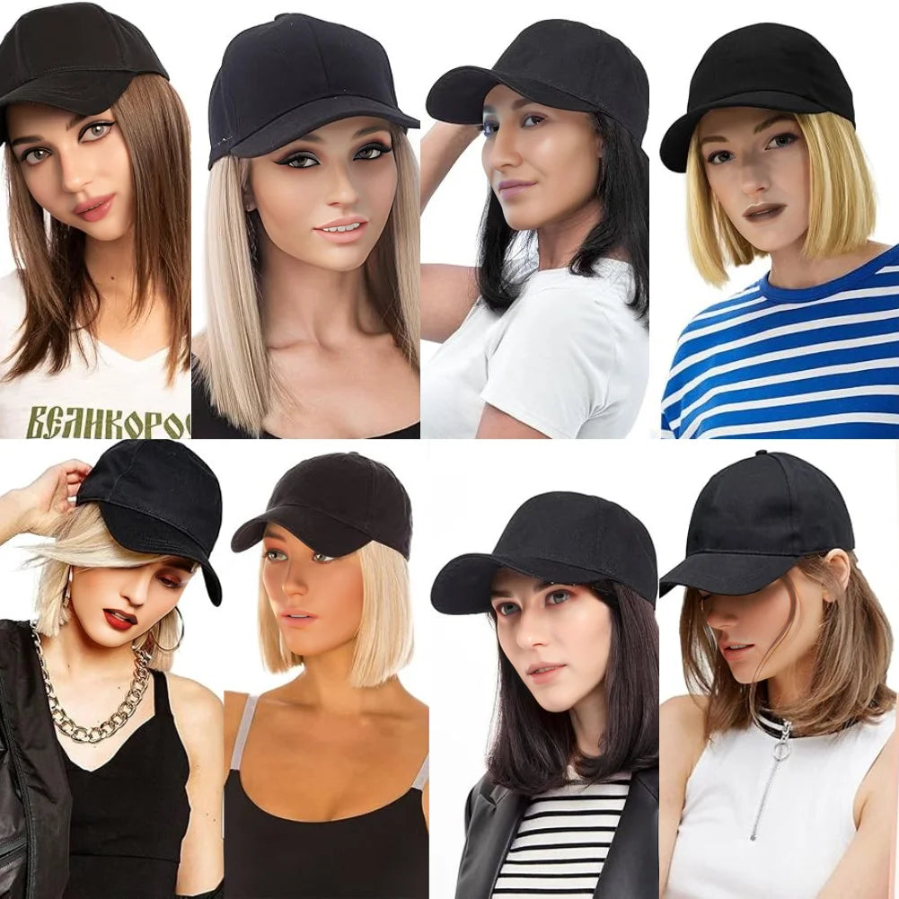 Fashion Hat Hair Extensions Ladies Wigs Hats Connected Head Cover Synthetic Peaked Cap Wig For Women