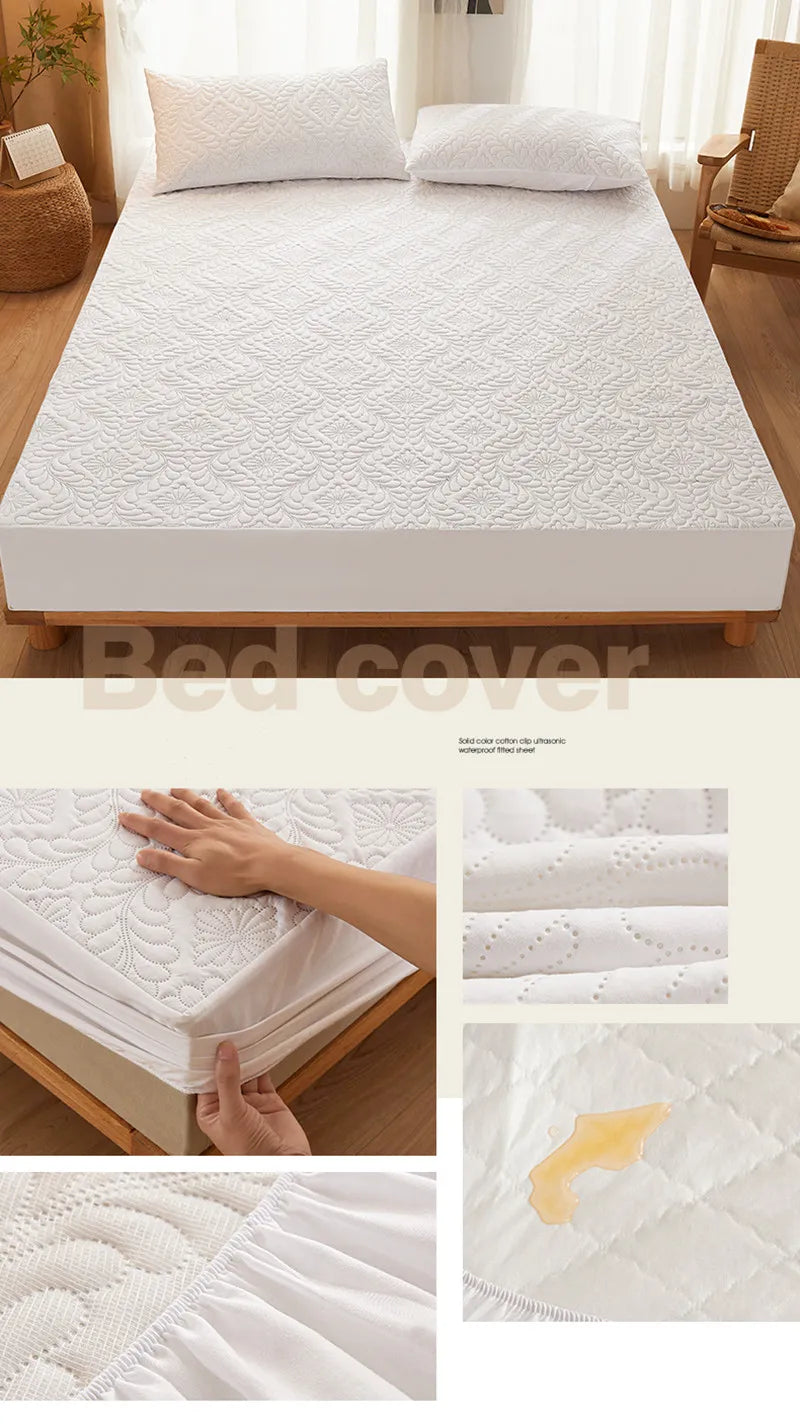 Quilted Waterproof Mattress Protector Cover Elastic Fitted Sheet Style Double Bed Protection Pad Twin Queen King 140 160x200cm