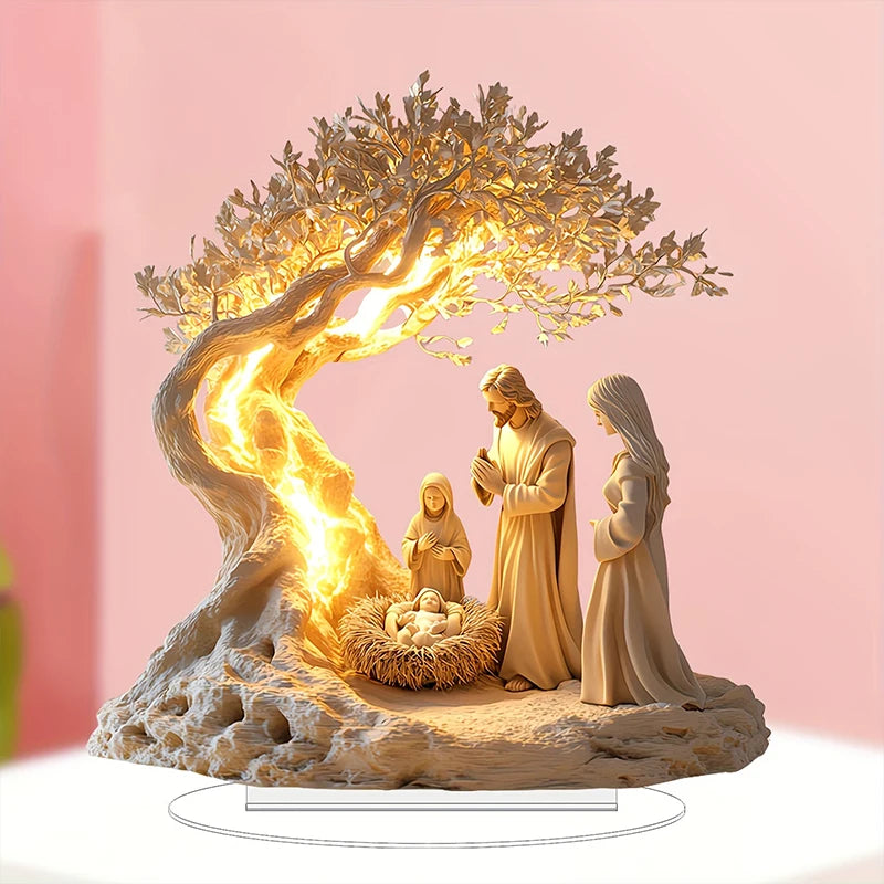Easter Nativity Scene Figurine Tabletop Decor Nativity Figurine Wood Desk Ornament Craft Decration Church Holiday Christmas Gift