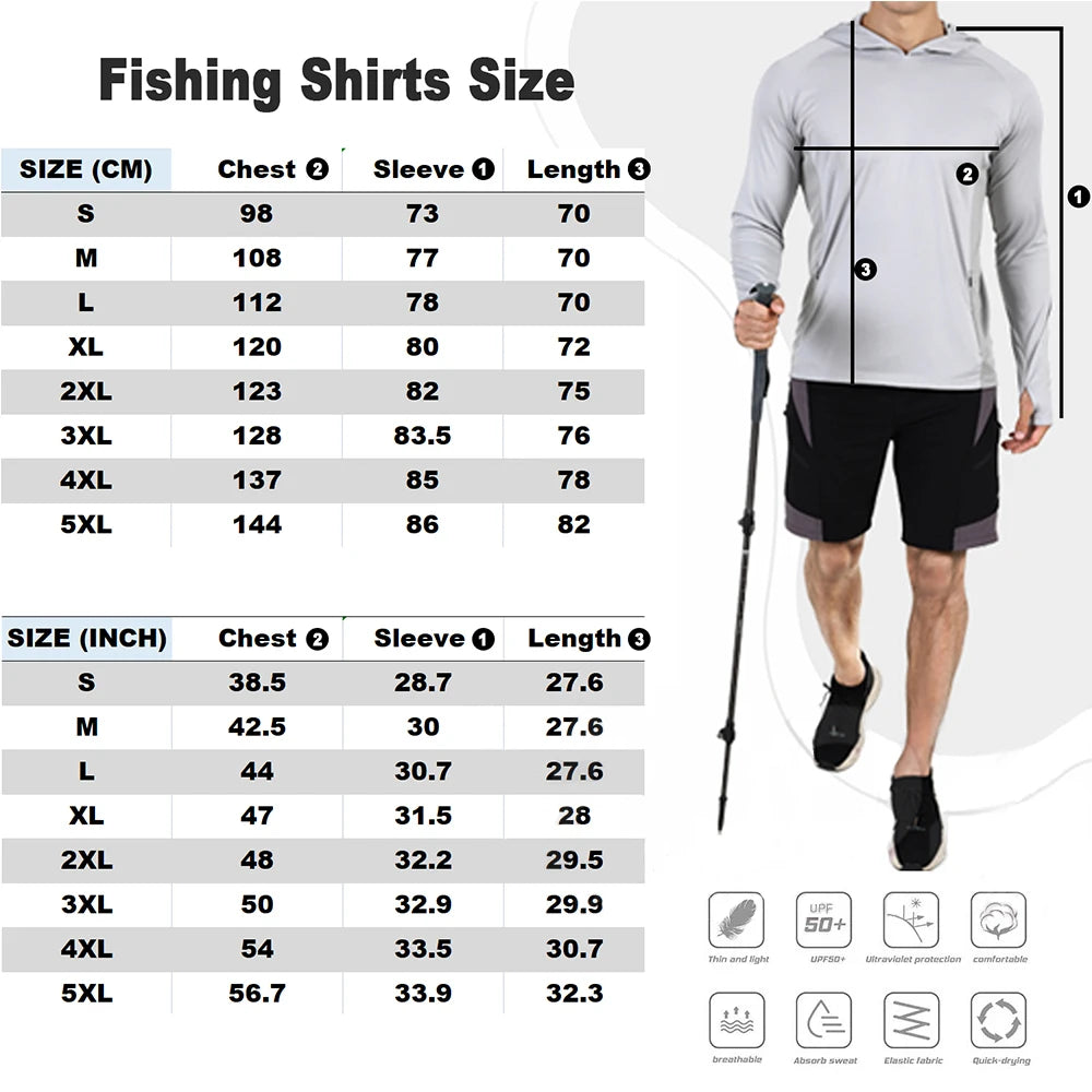 Gear Fishing Shirt Summer Long Sleeve Shirt UPF50 Quick Dry Breathable Hooded Fishing Clothes Anti-UV Fishing Shirts