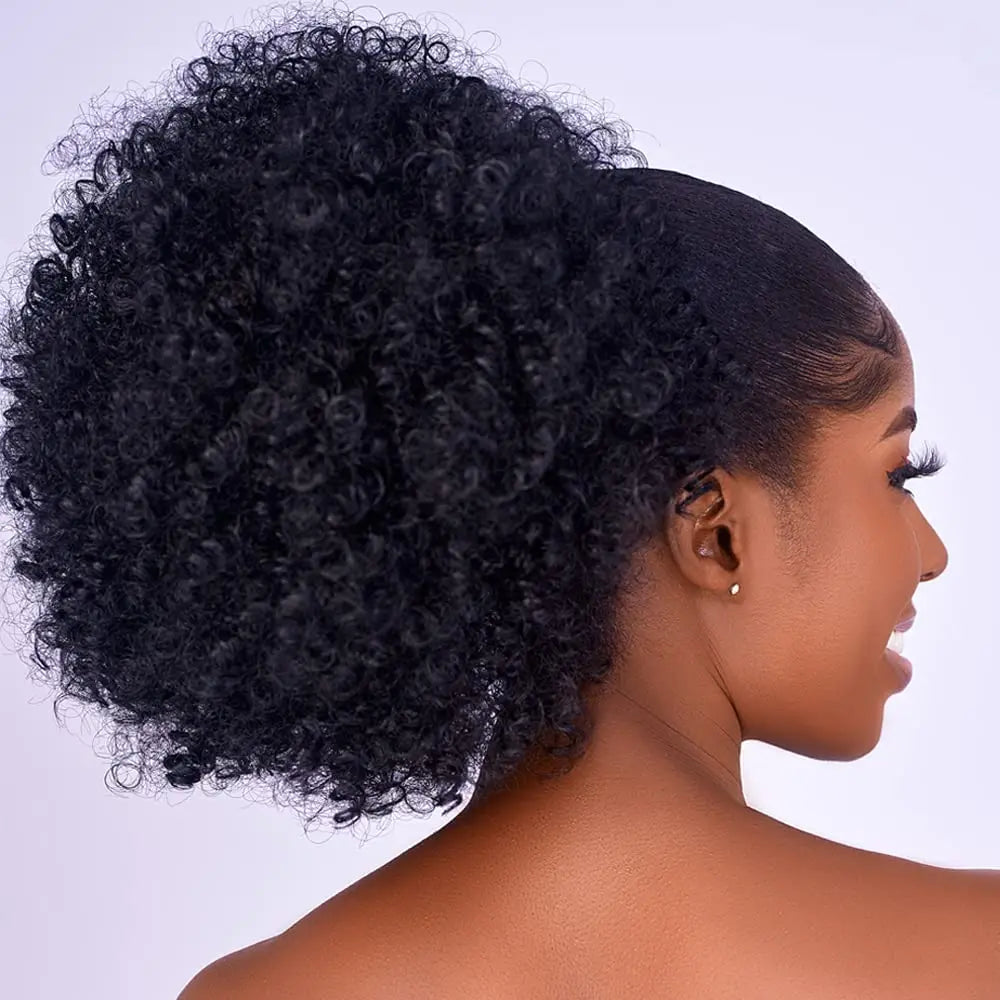 Synthetic Afro Puff kinky curly Hair Drawstring Ponytail Extension for Black Women Short Hairpieces Updo with Two Clips