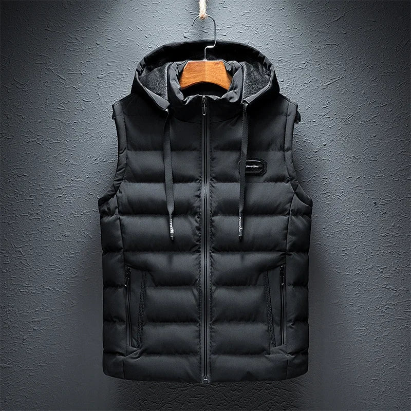 Clothing Men Vest Hooded Windproof New Autumn Winter Sleeveless Jackets For Men Casual Warm Cotton-Padded All-match Waistcoat