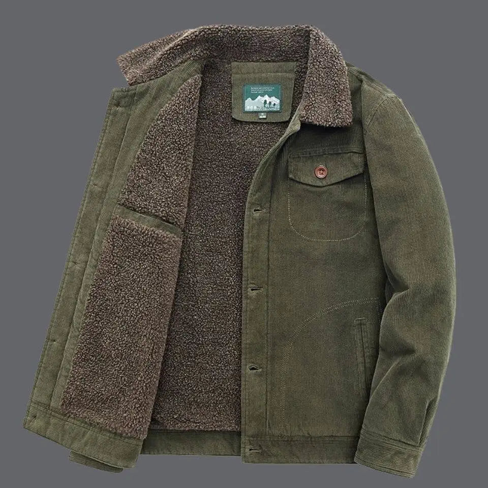 Corduroy Jacket Men Winter Thick Warm Parkas Coats Male Casual Multiple pockets Oversized Fleece Jackets Mens Solid Clothing