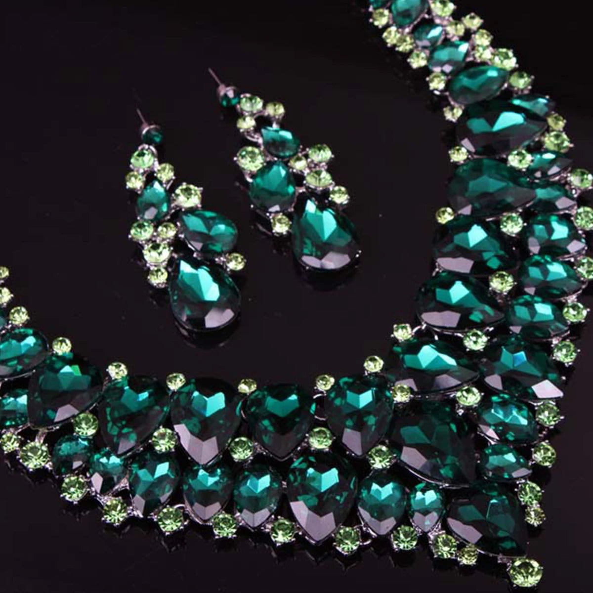Luxury Super Shiny Colored Gems Crystal Jewelry Set Trendy Necklace Earring Women Wedding Bridesmaid Accessories Gift Wholesale