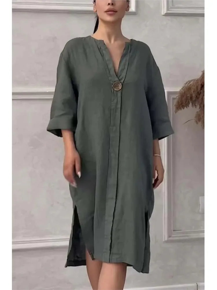 Y2k Long Sleeve Linen Maxi Dress Women Summer Summer Casual Solid Color Party Loose Long Dresses Elegant Vestidos