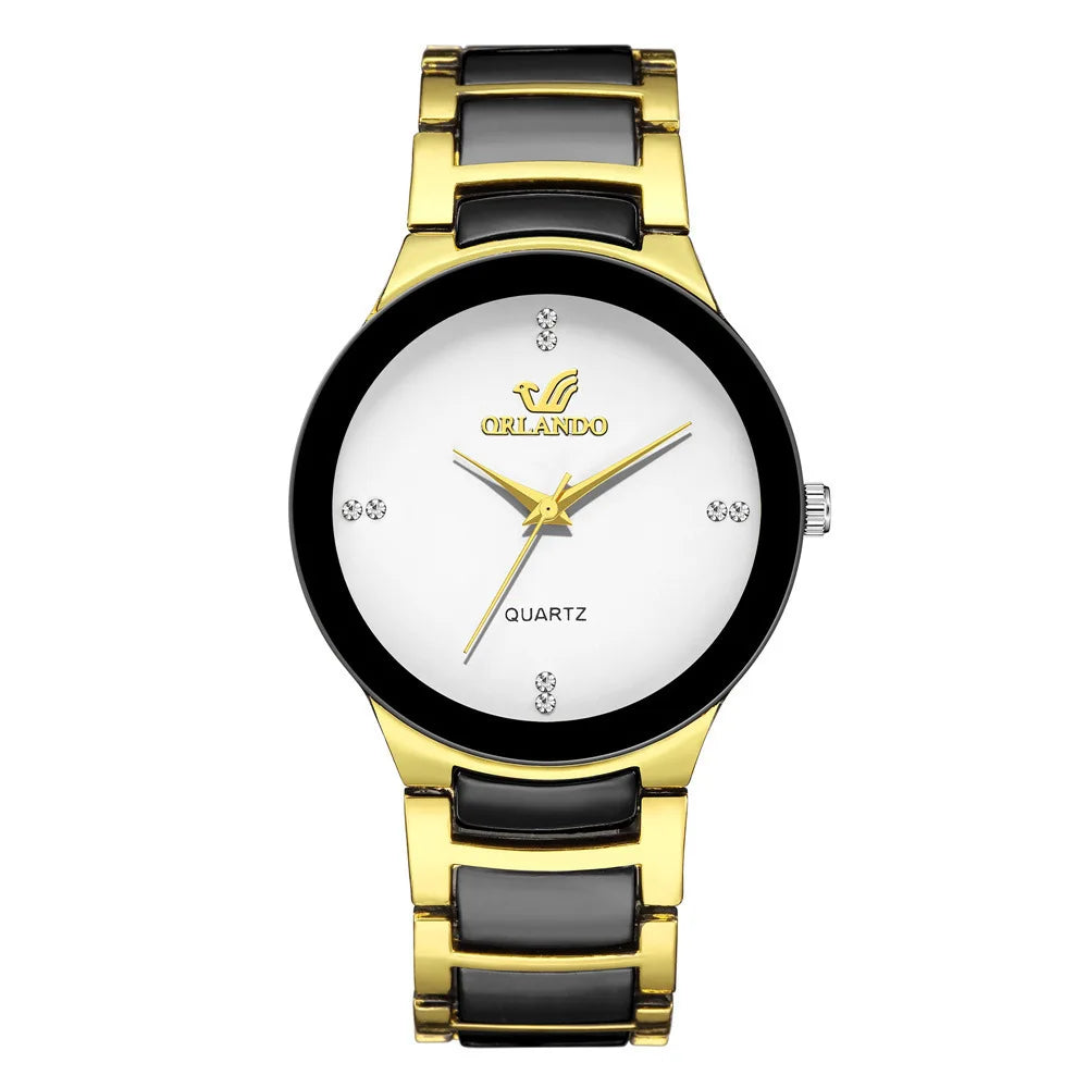 ORLANDO Hombres Lujo Relojes Recién Llegados Genial Negro Oro Cuarzo Acero Reloj de Pulsera Exquisito Masculino Relogio Moda Reloj