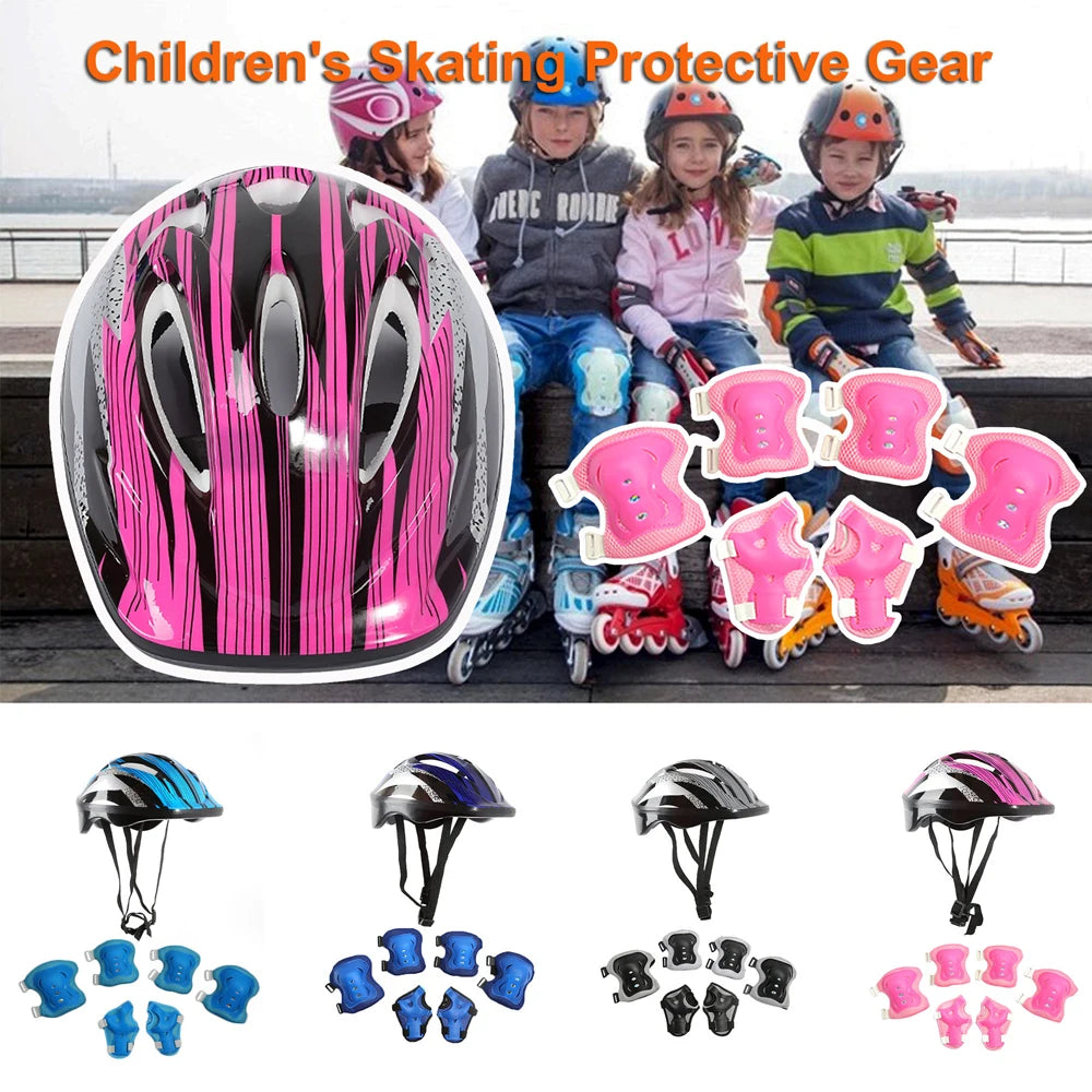 7Pcs/Set Kids Roller Skating Bicycle Helmet Knee Wrist Guard Elbow Pad Set for Children Cycling Sports Protective Guard Gear Set
