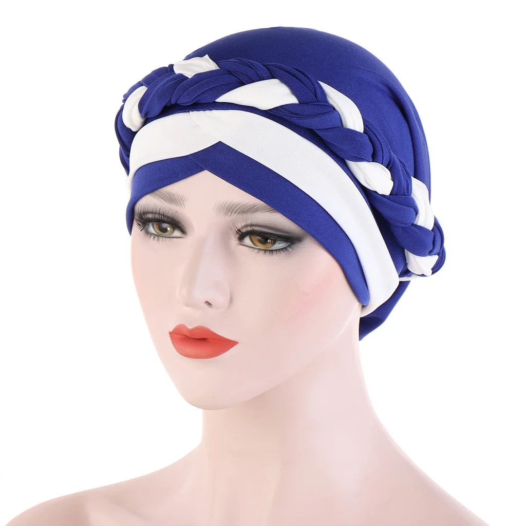 Gorro turbante hijab trenzado con bloques de color para mujer, pañuelo africano para la cabeza, gorro para quimioterapia de cáncer, gorros para la cabeza de mujer