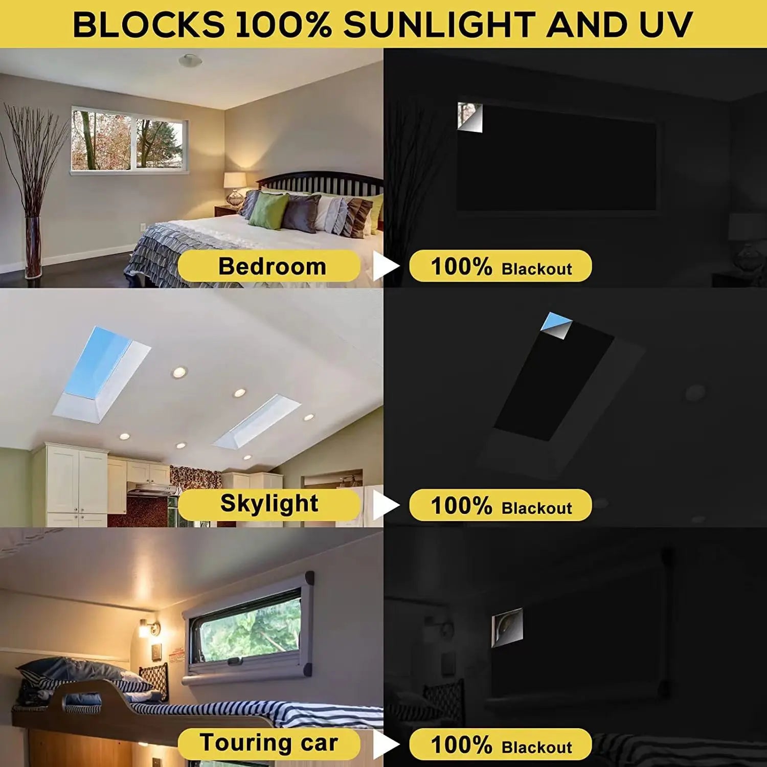 100% Blackout Curtain Removable Portable Travel Blocking Darkest Window Film Cloth Temporary DIY No Drill Blackout Curtains