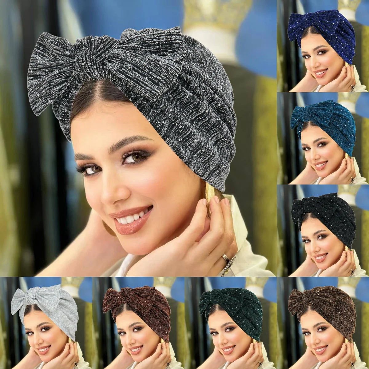 Moda Diamantes de Imitación Hijab de Mujer Lazo Musulmán Señoras Turbante Gorro Suave Elástico Envoltura de Cabeza Pañuelo de Cabeza Sombreros Indios