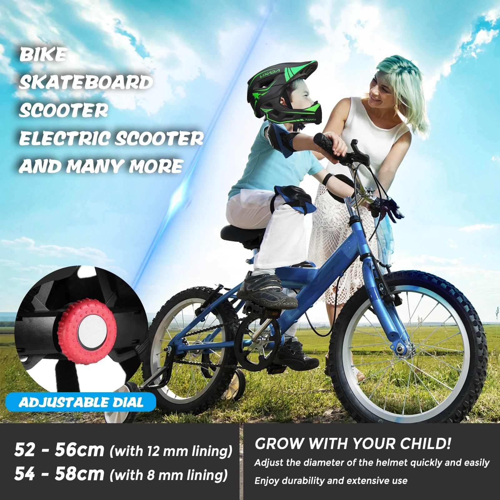 Kids Detachable Full Face Helmet Children Sports Safety Bike Helmet Protective Gear Cycling Skateboarding Roller Skating Scooter