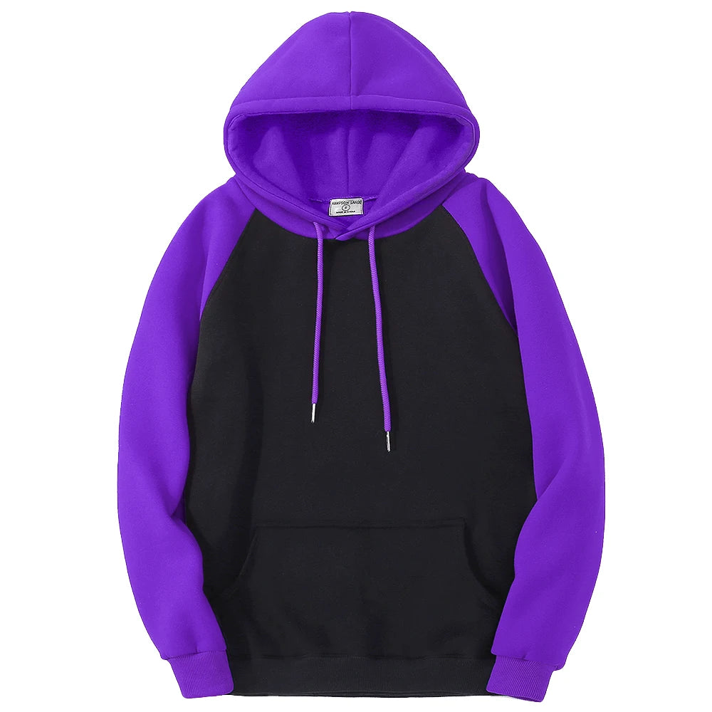 Color Collision Hoodie Women Men Autumn Winter Warm Loose Pocket Streetwear Fleece Raglan Splicing Hooded Couple Sweatshirts