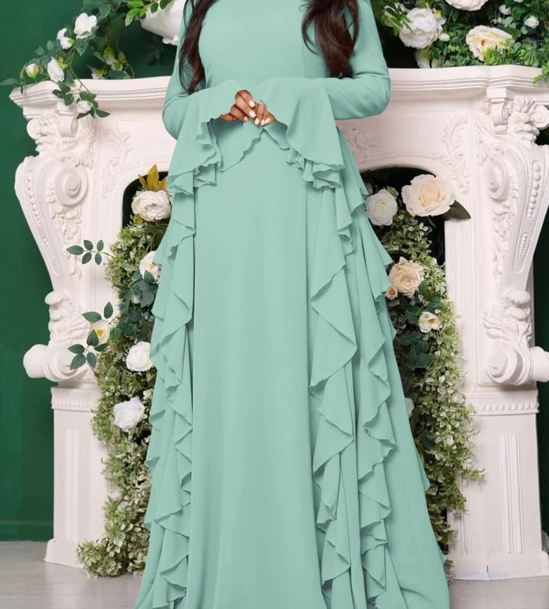Elegant Party Women's Dresses Casual High Waisted Solid Color Design Flared Sleeves Dress Womens Clothing Outfits Dress