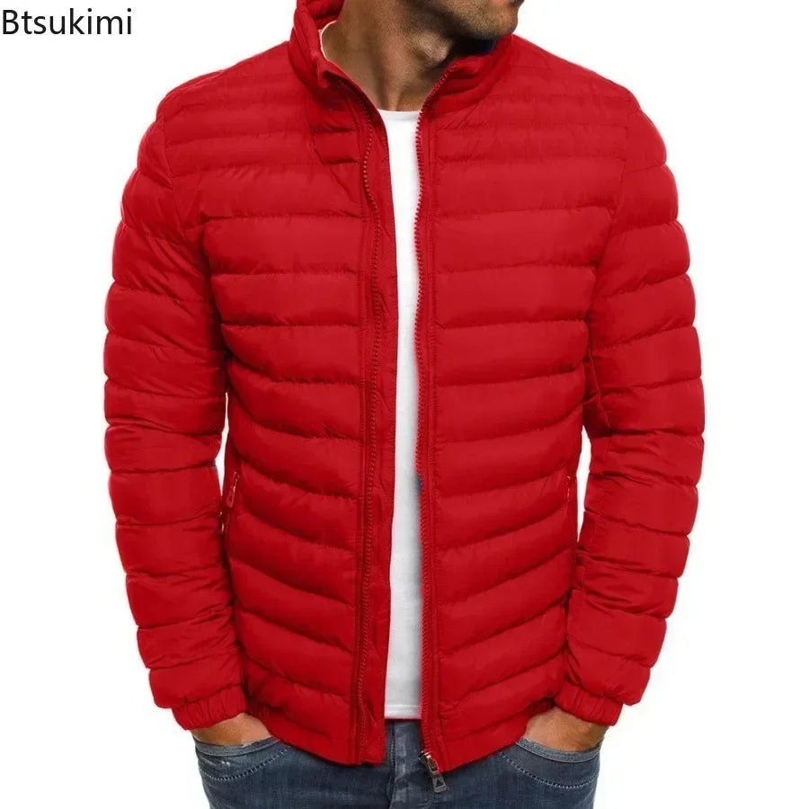 Men's Casual Winter Warm Jacket Solid Color Coat Stand Collar Zipper Trendy Simple Comfortable Outdoor Jogging Sports