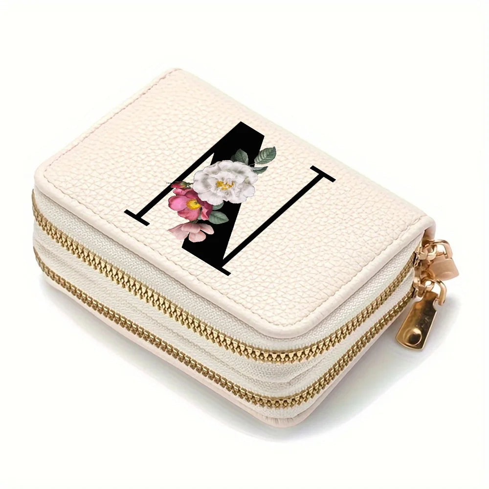 Cartera corta con estampado floral y letras