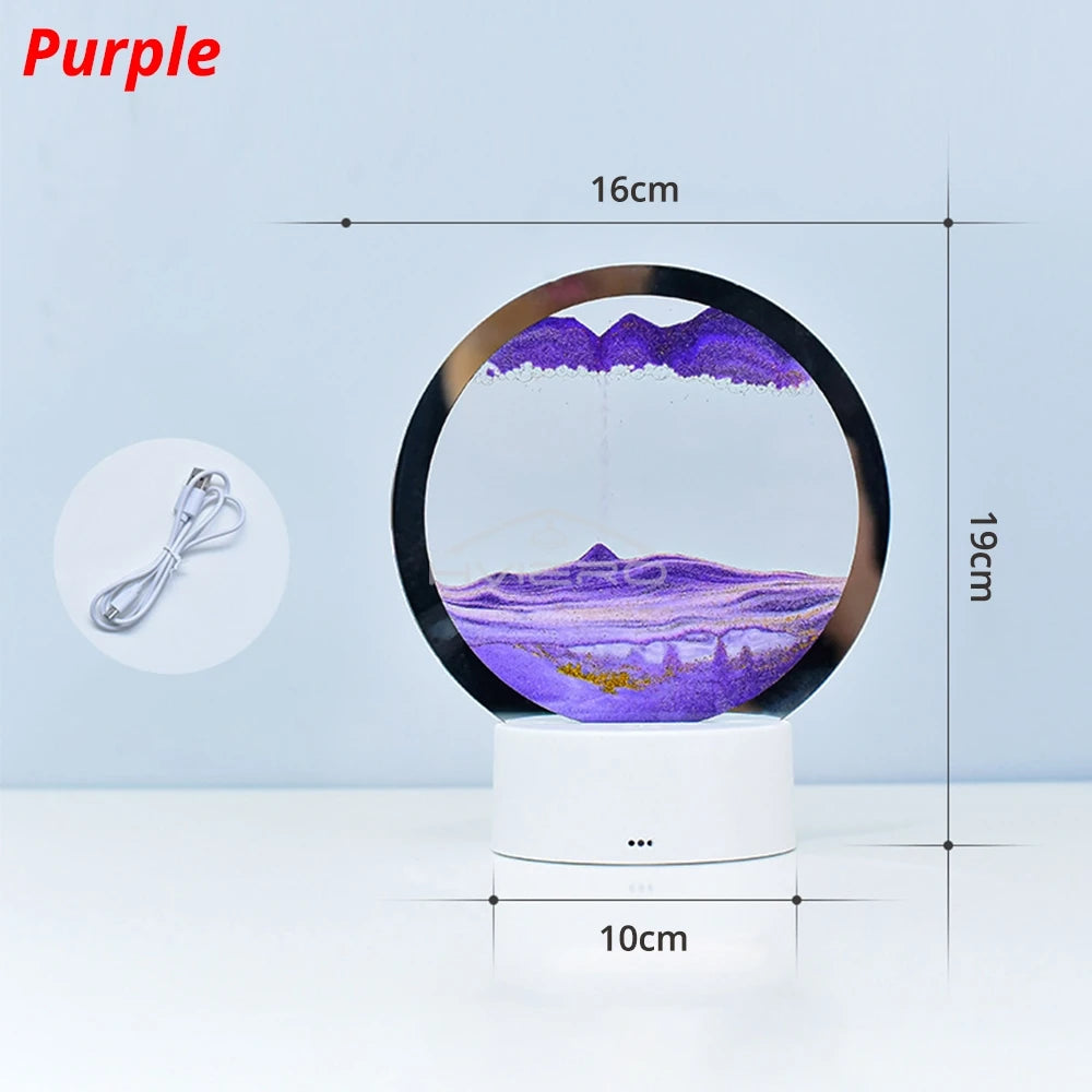 LED Table Lamp Atmosphere Night Light Decoration Quicksand Painting Creative Round Glass Three Dimensional Decompression Bedroom