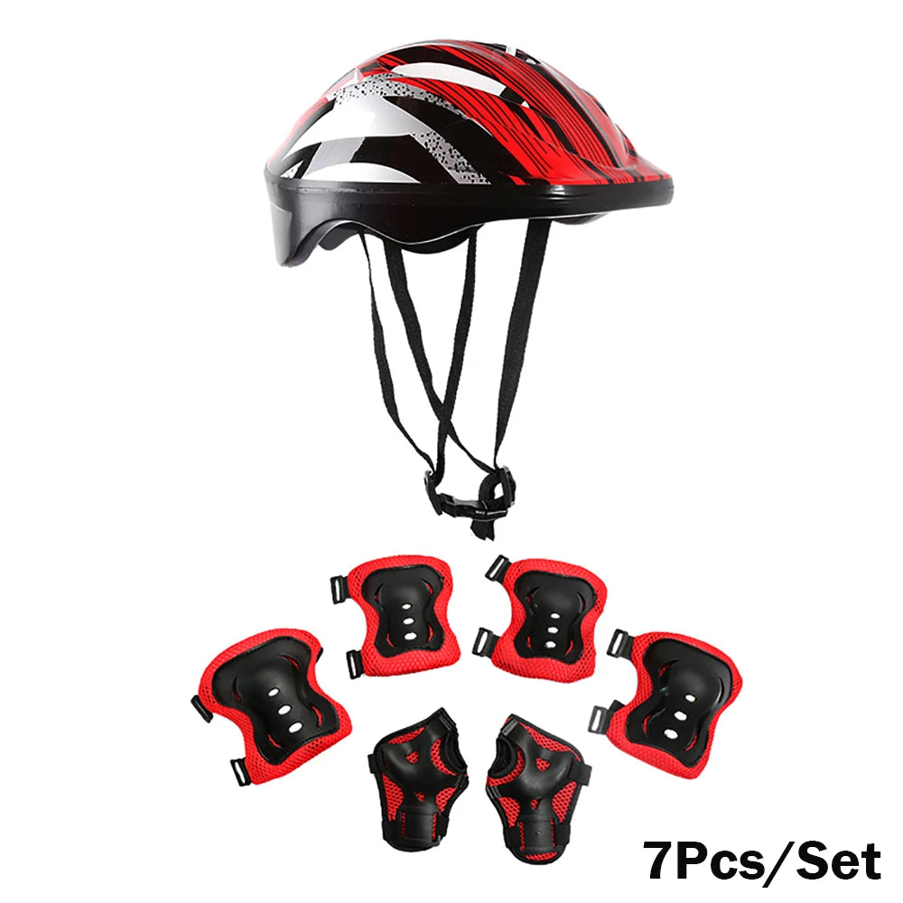 7Pcs/Set Kids Roller Skating Bicycle Helmet Knee Wrist Guard Elbow Pad Set for Children Cycling Sports Protective Guard Gear Set