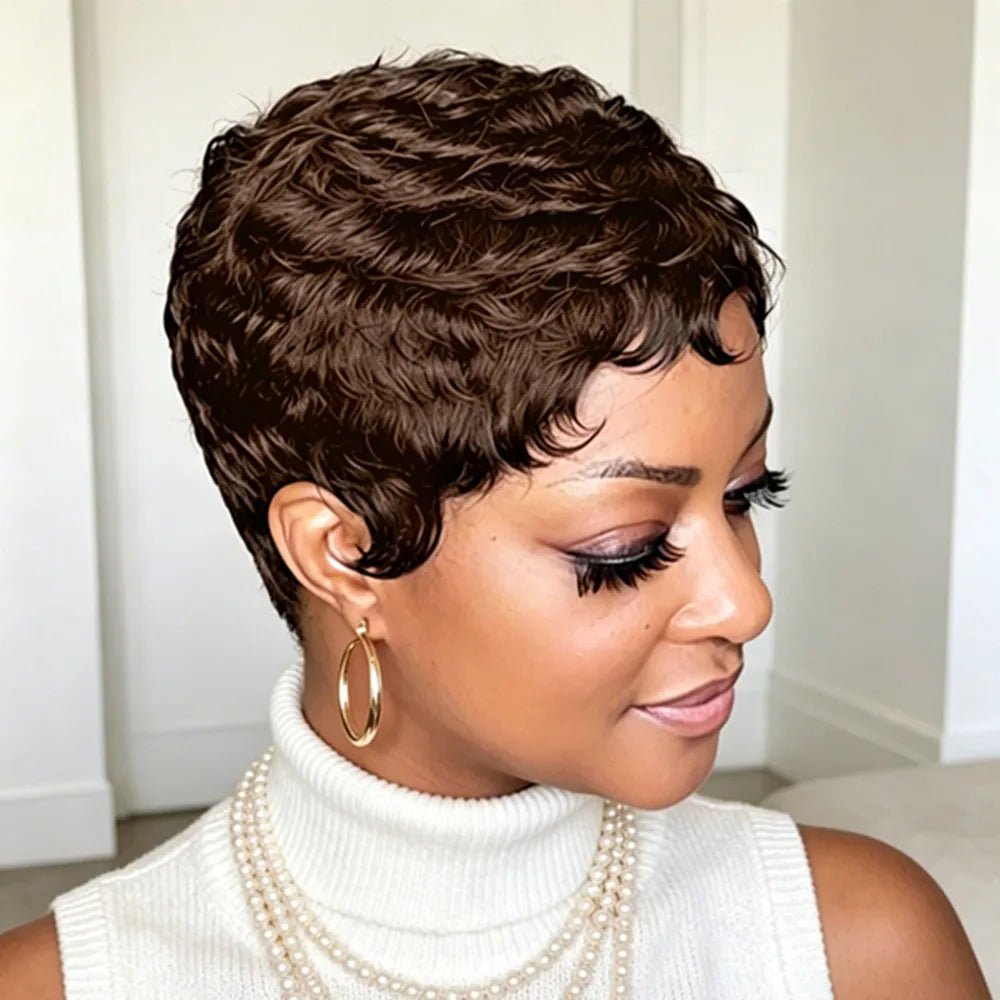 4inch machine made 150% density  human hair wig pixie cut wig gift black pixie cut human hair wig short straight layered