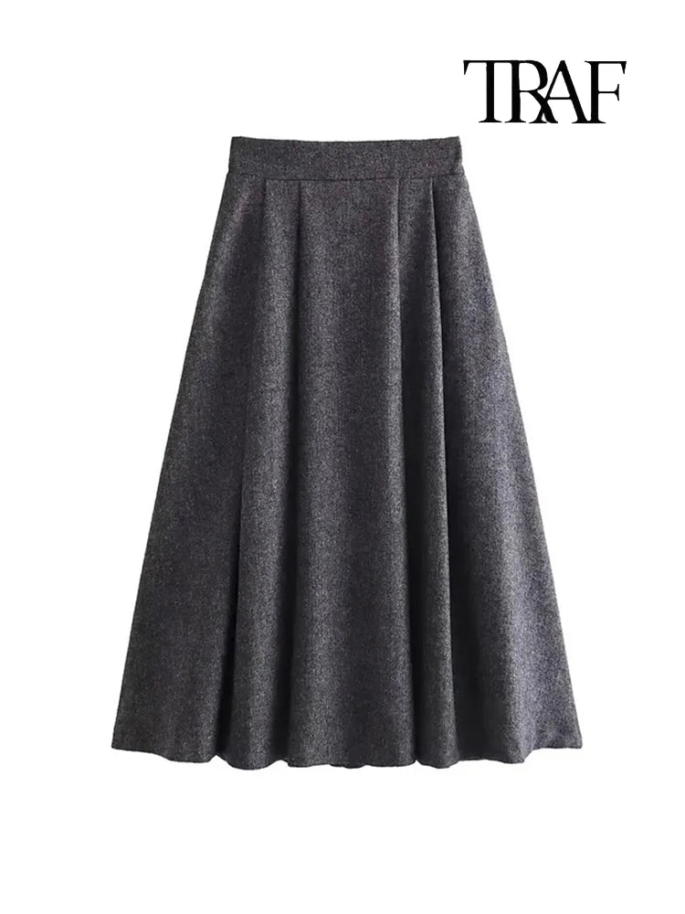 TRAF Women Fashion Casual Commuter Suit Skirt Suit Autumn and Winter Single-breasted Suit Jacket High-waisted A-line Skirt Suit
