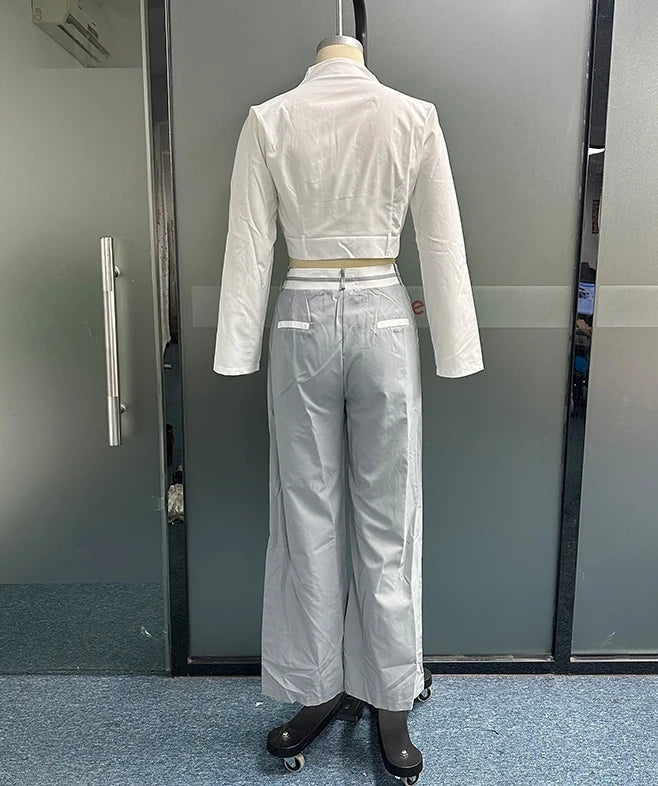 Womens Two Piece Sets Outfit Autumn Winter Spring New Fashion Casual Solid Color Loose Fitting Short Top and Pants Set