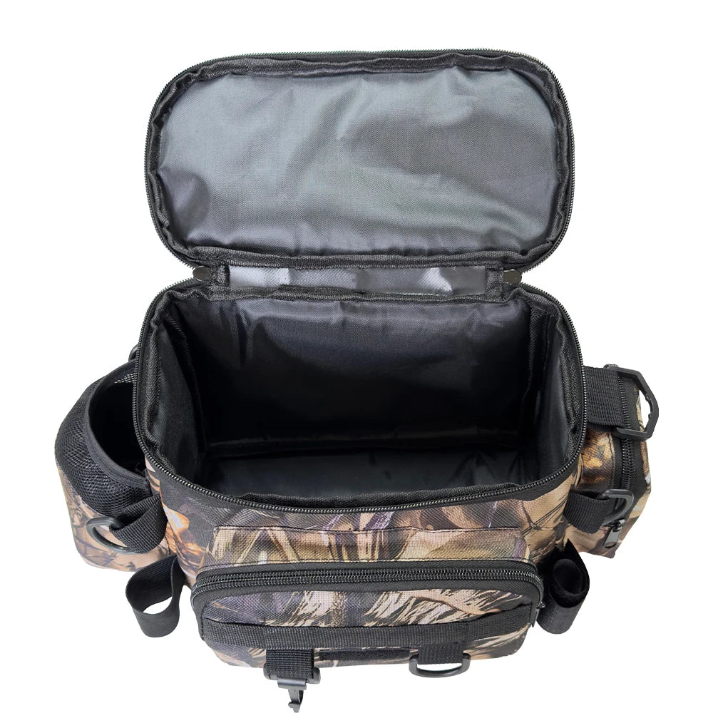 Mochila de pesca, caja de señuelos, bolsa de almacenamiento de aparejos, riñonera para hombres, mochila de pesca con mosca con soporte para caña, bolsa de hombro.