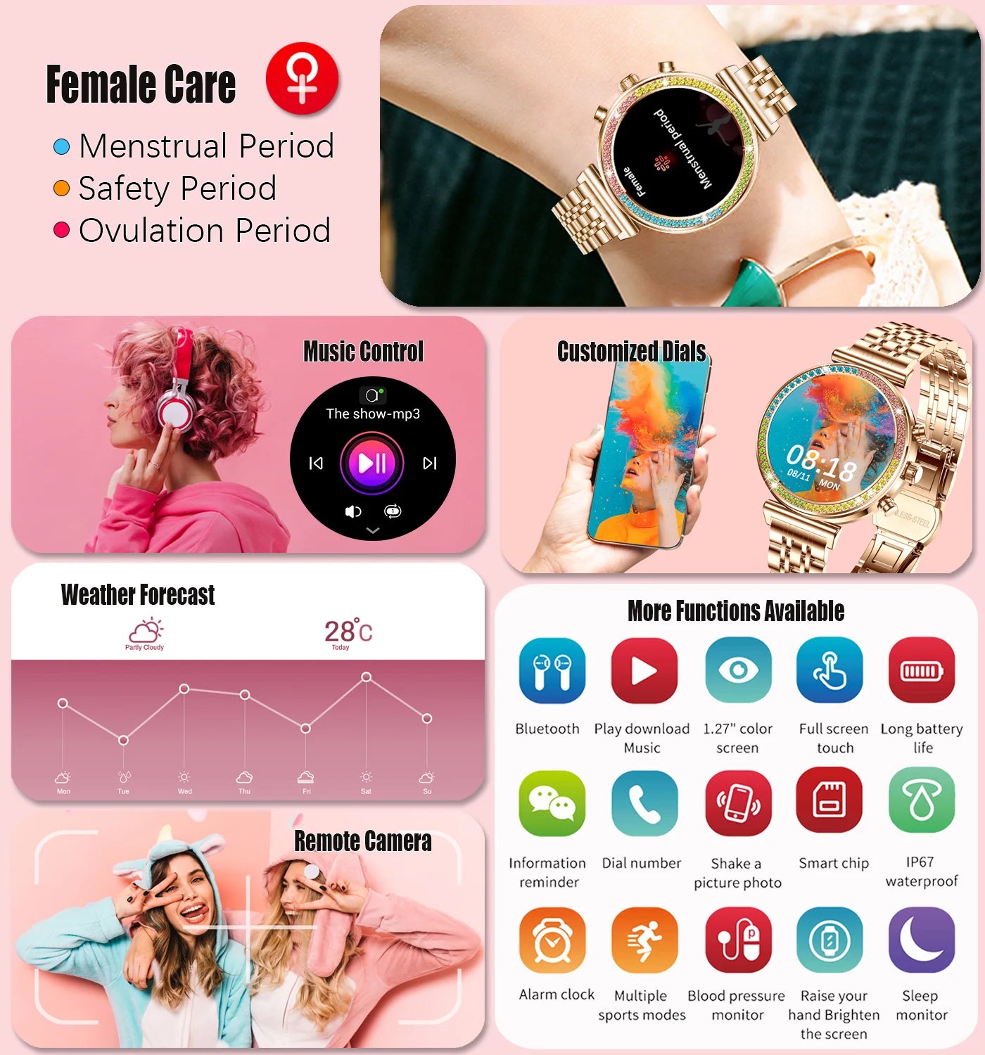 2025 New Smartwatch For Woman 1.27" HD Display Smart Watch Women Bluetooth Calls Waterproof Sports Heart rate Monitoring Watches